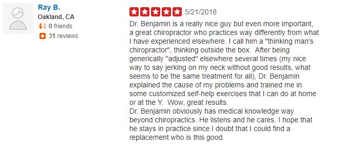 Benjamin Chiropractic Patient Testimonial